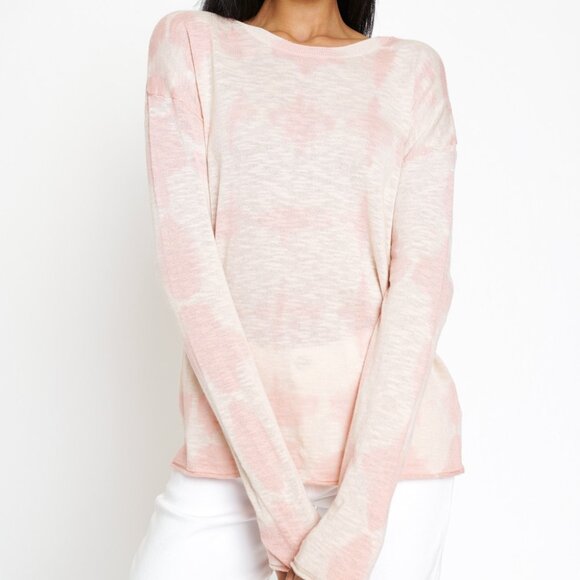 MYSTREE Blush Pink Tie-Dye Long Sleeve Top, Lightweight Pullover Lounge Tee - Picture 1 of 8